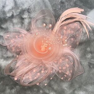 Elegant Peach Fascinator with Feathers and Pearls